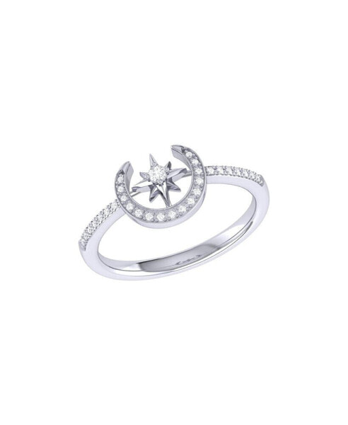 Crescent North Star Design Sterling Silver Diamond Women Ring