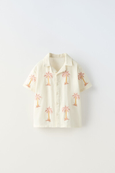 Shirt with embroidered palm trees