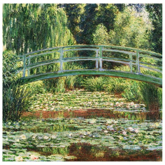 Картина на холсте LegendArte Der Seerosenteich - с элементами ликующих цветов и японским мостом, Canvas 90x90 см