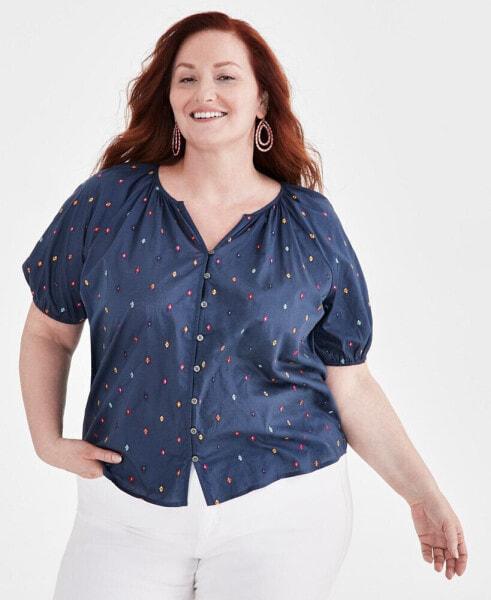 Plus Size Embroidered Blouse, Created for Macy's