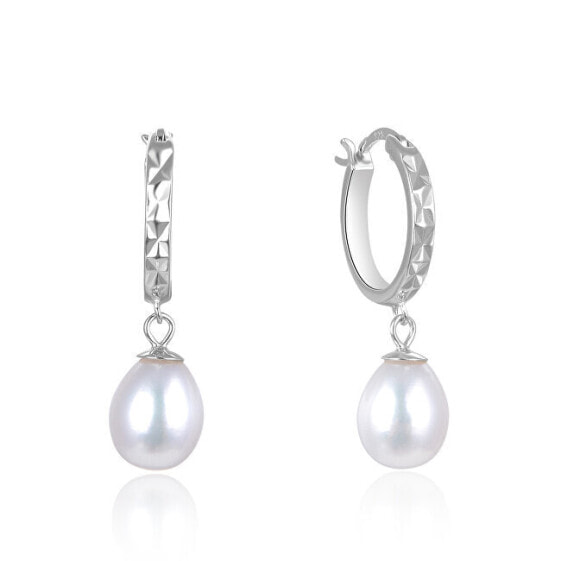 Elegant silver earrings with real pearls AGUC2675P
