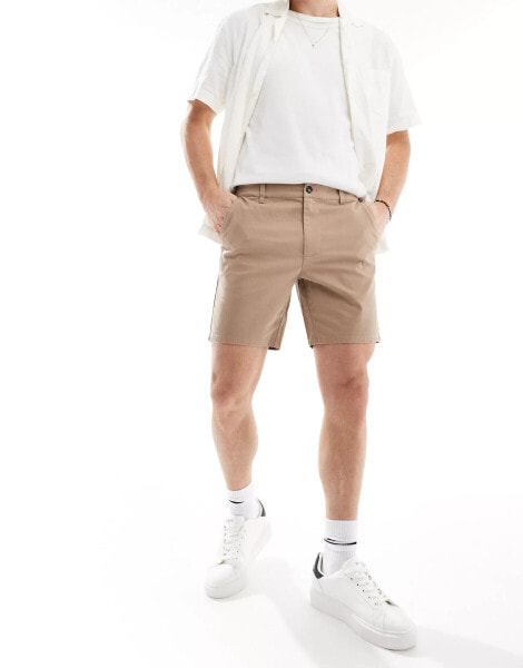 ASOS DESIGN skinny chino shorts in stone