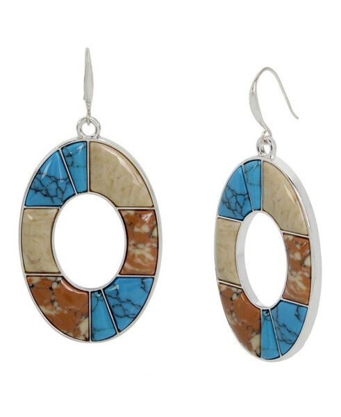 Semi-Precious Mixed Stone Oval Drop Earrings