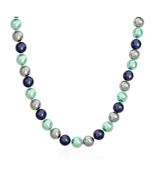 Bling Jewelry large Hand Knotted Multi Color Blue Grey Shades Shell Imitation Pearl 14MM Strand Necklace For Women 20In