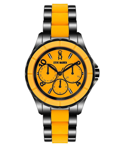 Women's Analog Black Alloy with Orange Silicone Center Link Bracelet Watch, 40mm