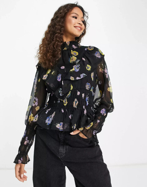 Vero Moda shirred blouse in floral print