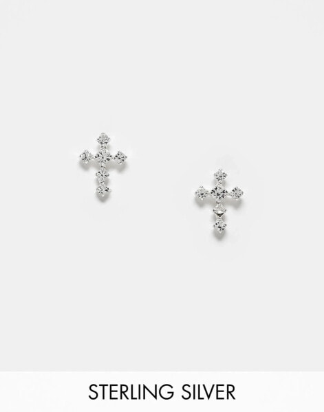 Kingsley Ryan gem cross stud earrings in sterling silver