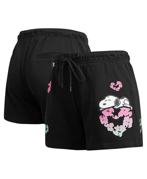 Women's Snoopy Black Peanuts Sweet Heart Fleece Shorts