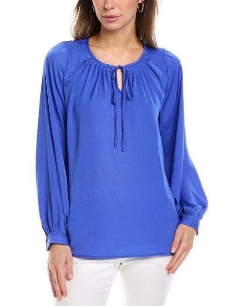 Joan Vass Tie Neck Blouse Women's Blue Xs