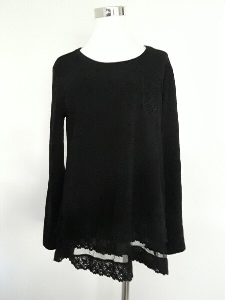 Style & Co Women's Scope Neck Lace Mesh Hem Crochet Sweater Black M
