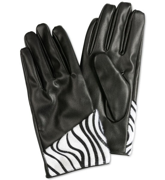 Inc International Concepts 289602 Animal-Print-Trim Faux Leather Gloves, Size L