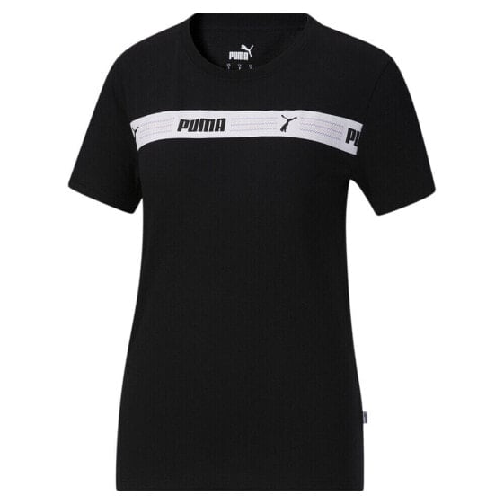 Puma Line Up Script Crew Neck Short Sleeve T-Shirt Womens Black Casual Tops 6787
