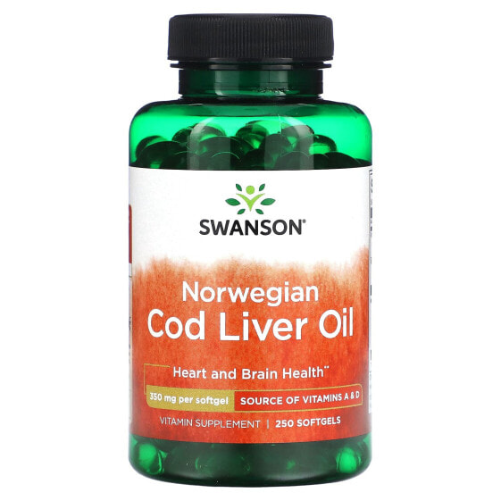 Рыбий жир Norwegian Cod Liver Oil 350 мг, 250 капсул Softgels Swanson