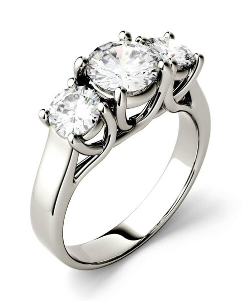 Moissanite Three Stone Ring 2 ct. t.w. Diamond Equivalent in 14k White Gold or 14k Yellow Gold