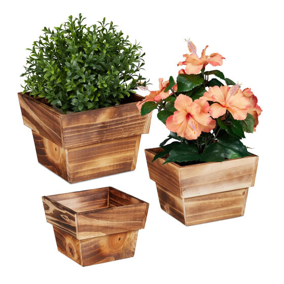 Горшки для комнатных растений Relaxdays Blumentopf Holz 3er Set