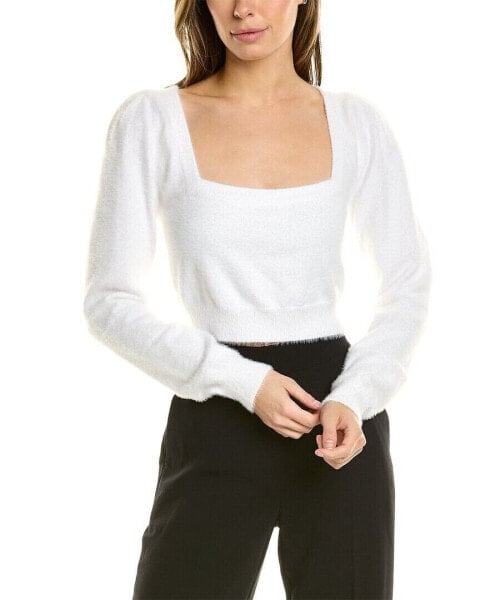 Lyra & Co Fuzzy Crop Sweater Women's White L