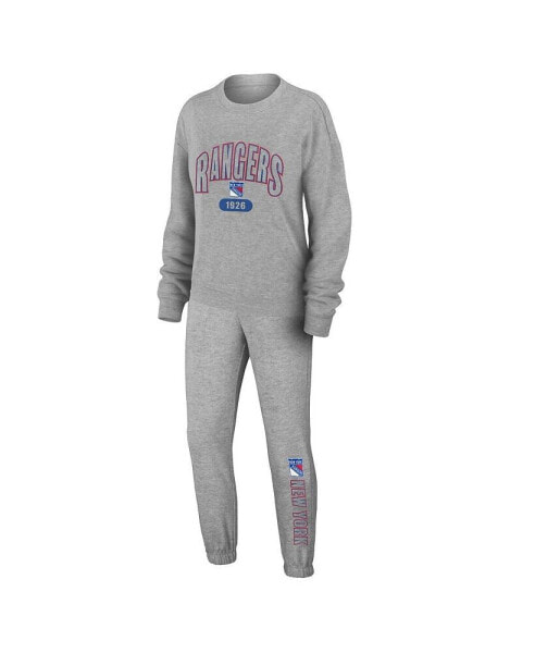 Women's Heather Gray New York Rangers Knit Long Sleeve Tri-Blend T-shirt and Pants Sleep Set
