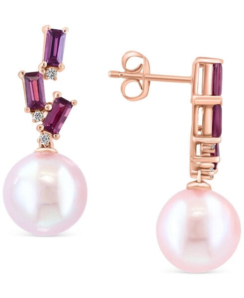 EFFY® Pink Freshwater Pearl (10mm), Rhodolite (x ct. t.w.) & Diamond Accent Drop Earrings in 14k Rose Gold