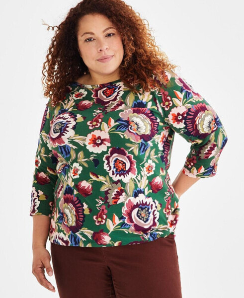 Plus Size Printed 3/4-Sleeve Top, Created for Macy's