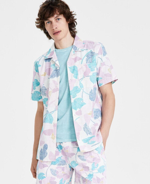 Рубашка с коротким рукавом Sun + Stone Archie Regular-Fit с листьями, Модель для размещения на стенде Macy's