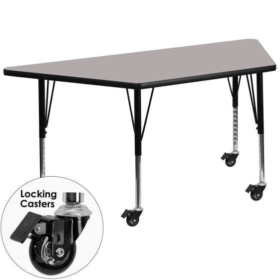 Mobile 29.5''W X 57.25''L Trapezoid Grey Hp Laminate Activity Table - Height Adjustable Short Legs