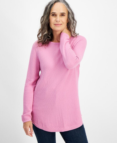 Petite Cotton Curved-Hem Stitch Sweater, Created for Macy's