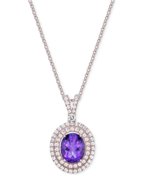 Amethyst (3-1/5 ct. t.w.) & White Topaz (2-1/20 ct. t.w.) Oval Halo 18" Pendant Necklace in Sterling Silver