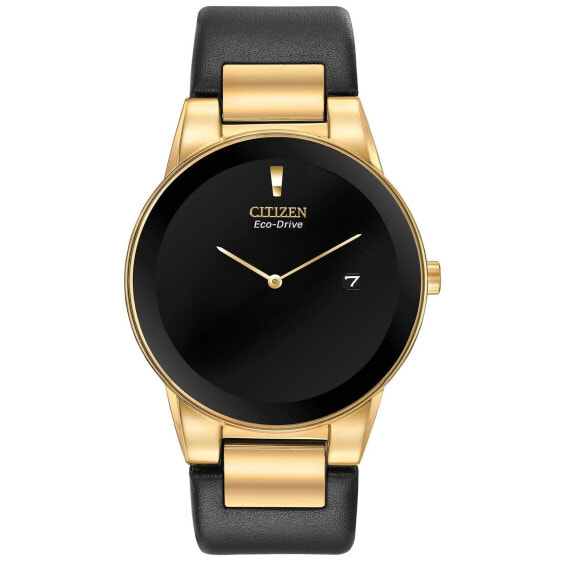 Citizen Men's Eco-Drive Axiom Gold-Tone Black Leather Strap Watch | 40mm | AU...