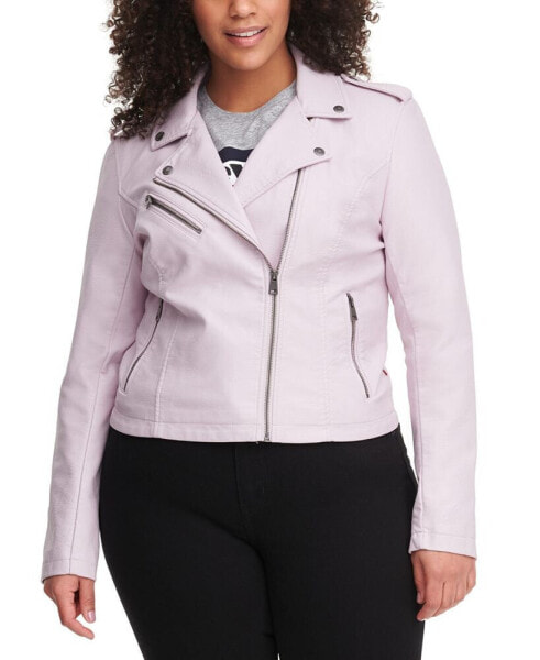 Plus Size Trendy Faux Leather Moto Jacket