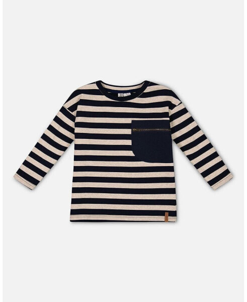 Toddler Boys Striped Rib T-Shirt Navy