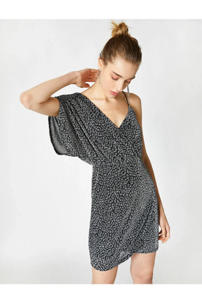 Вечернее платье Koton Леопардовый мини с одним плечом