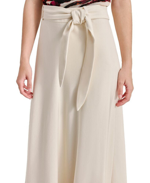 Women's Solid Tie-Waist Size-Zip Midi Skirt