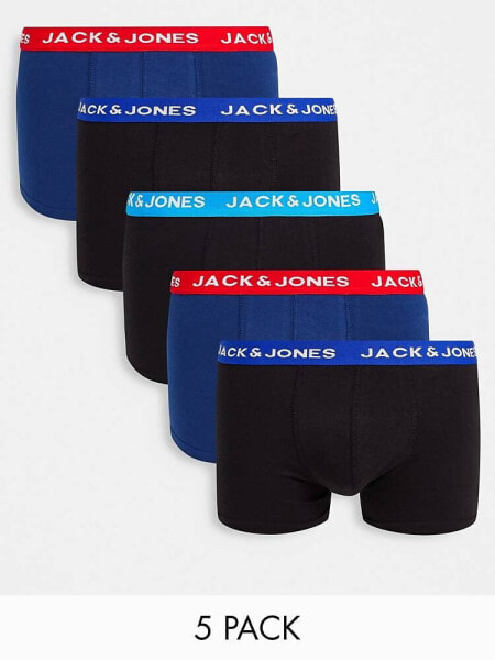 Трусы мужские Jack & Jones – 5 штук с контрастной линией на поясе, черные и синие