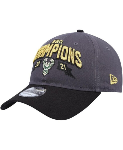 Men's Gray, Black Milwaukee Bucks Champs Replica 9Twenty Adjustable Hat