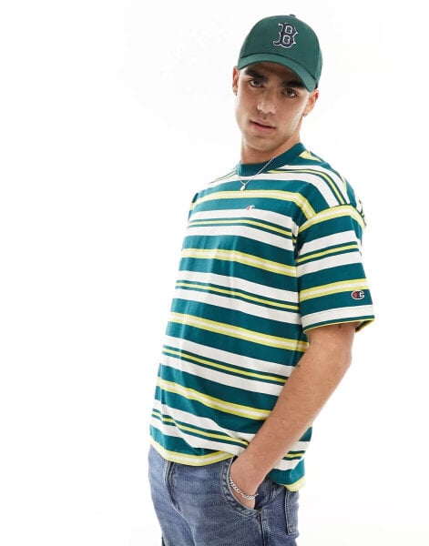 Champion striped t-shirt in green yellow and white