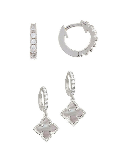 White Mother Of Pearl Huggie Set Earring