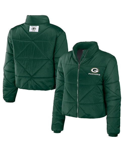 Women's Green Green Bay Packers Cropped Puffer Full-Zip Jacket