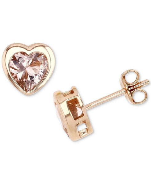 Simulated Morganite Nano Heart Stud Earrings in 14k Rose Gold-Plated Sterling Silver