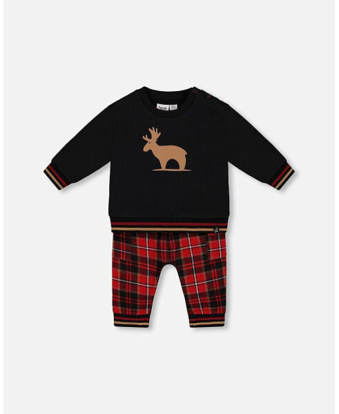 Baby Boys Baby Fleece Sweatshirt And Pant Set Plaid Black And Red