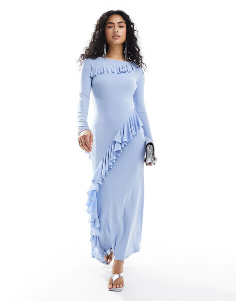 Daska maxi dress with frill detail in light blue