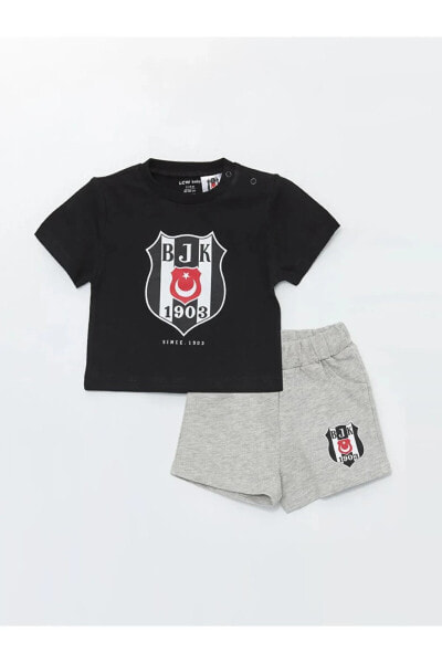 LCW baby Bisiklet Yaka Beşiktaş Baskılı Erkek Bebek Tişört Ve Şort 2'li Takım