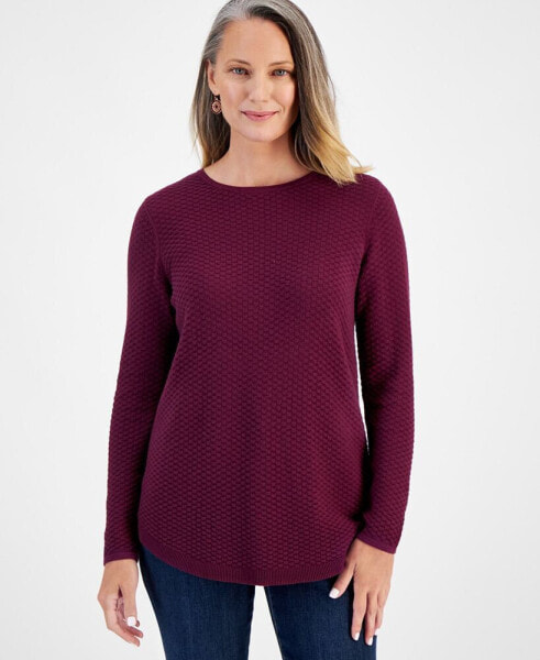 Petite Cotton Curved-Hem Stitch Sweater, Created for Macy's