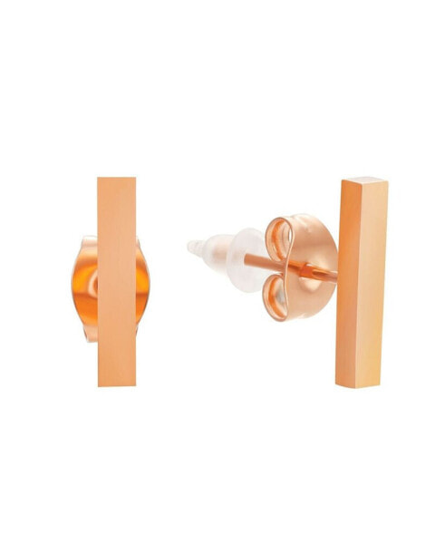 Stainless Steel 18K Rose Gold Plated Small Bar Stud Earrings