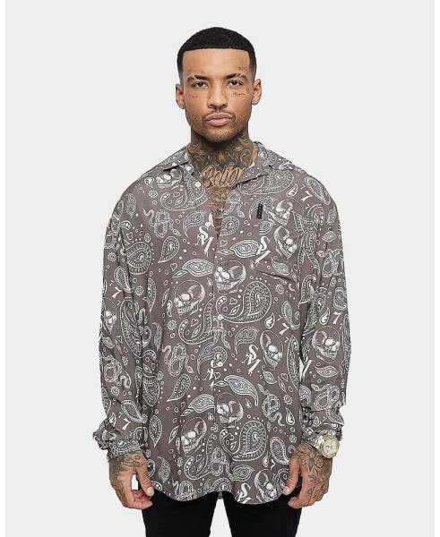 Men's Paisley Skulls Long Sleeve Button Up Shirt