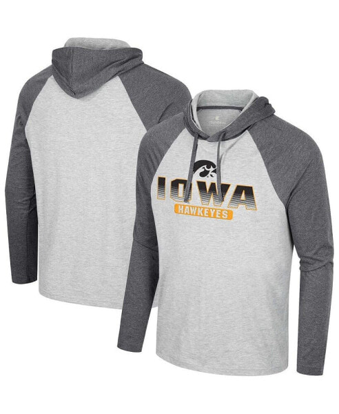 Men's Heather Grey Iowa Hawkeyes Hasta La Vista Raglan Hoodie Long Sleeve T-shirt