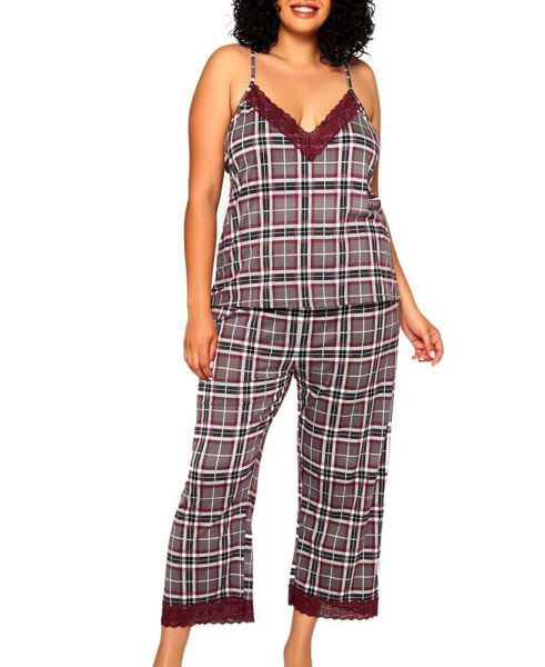 Пижама iCollection Plus Size Jessie уютная с длинным топом и укороченными брюками