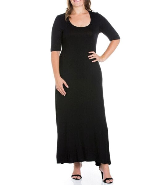 Plus Size Elbow Length Sleeve Maxi Dress