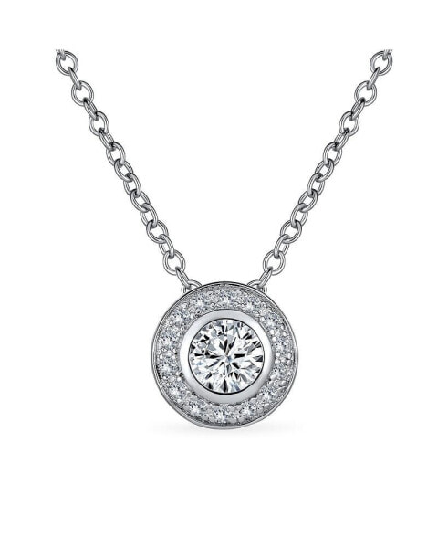 Bling Jewelry classic Bridal Art Deco Style CZ Halo Circle Circlet Rosette Solitaire Pendant AAA Cubic Zirconia for Women .925 Sterling Silver