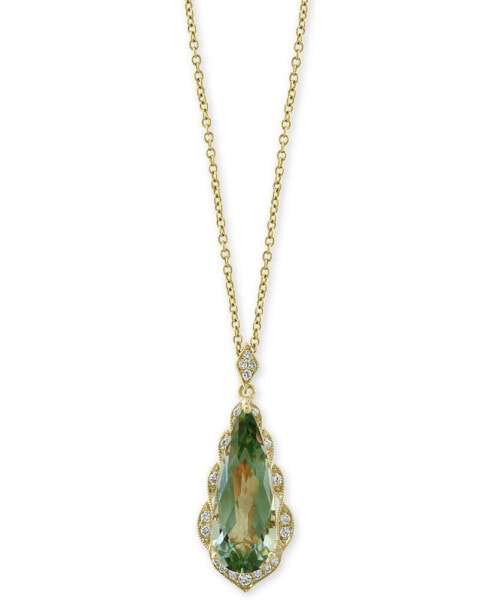 EFFY Collection eFFY® Green Quartz (4 ct. t.w.) & Diamond (1/8 ct. t.w.) 18" Pendant Necklace in 14k Gold