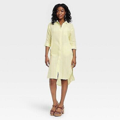 Women's 3/4 Sleeve Midi Shirtdress - Universal Thread Yellow L